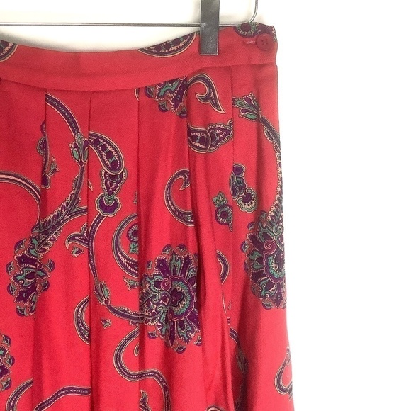 Talbots Vintage Pleated Paisley Wool Silk Blend Broomstick Skirt Red 8 - Picture 10 of 16